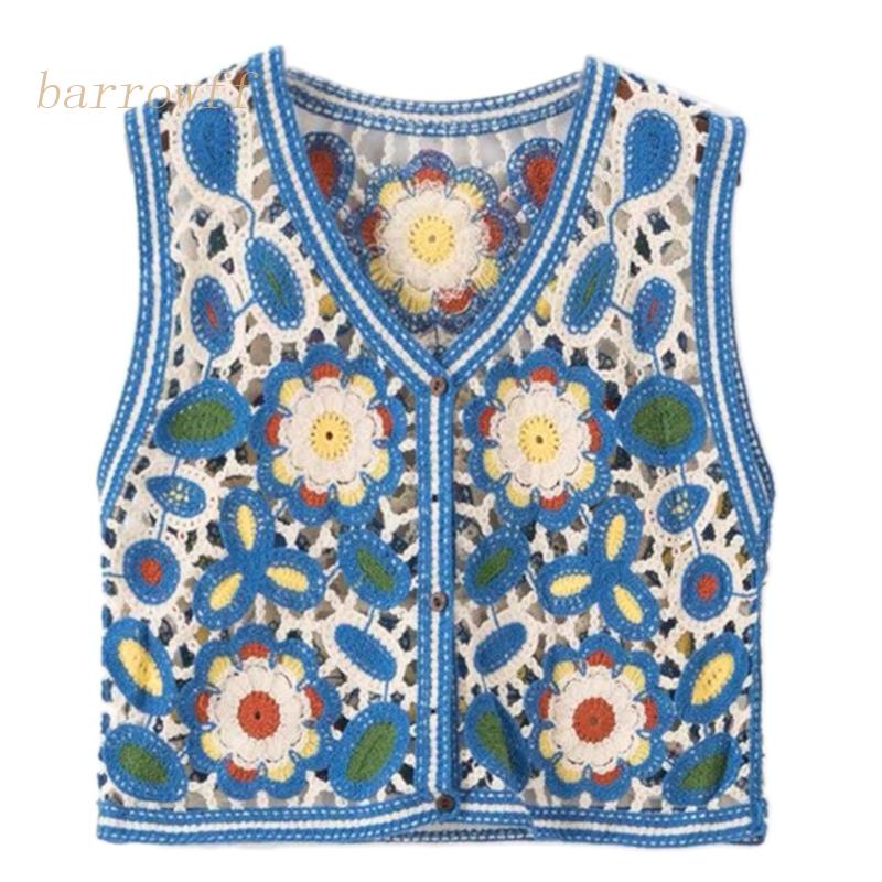 Brroa Ins Áo Khoác Cardigan Cotton Không Tay Khoét Rỗng Mỏng Họa Tiết Hoa Mùa Hè Hàn Quốc Cho Nữ Dating Sho