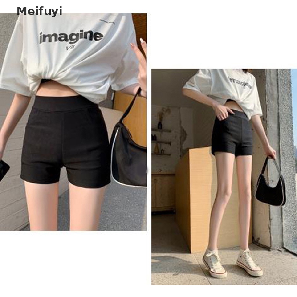 [Meifuyi] Quần Short Lưng Cao Dáng Ôm Co Giãn Gợi Cảm Dễ Phối Đồ Cho Nữ