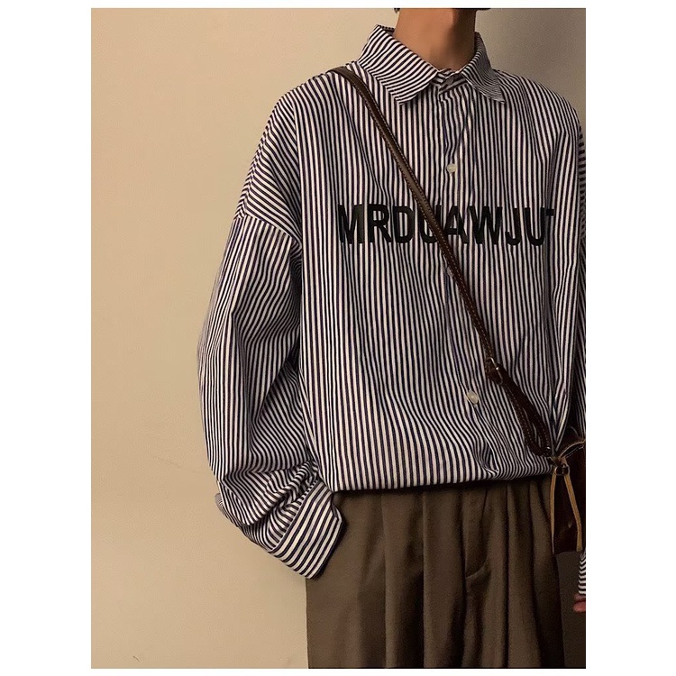 Áo Khoác Sơ Mi Nam Dài Tay Dáng Rộng Họa Tiết Sọc Dọc