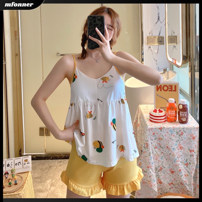 Bộ Đồ Ngủ 2 Món Bằng Lụa Thời Trang Mùa Hè Dễ Thương Cho Nữ