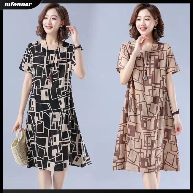 Đầm Midi Cổ Tròn Dáng Rộng In Họa Tiết Phong Cách Cổ Điển Thời Trang Cho Nữ