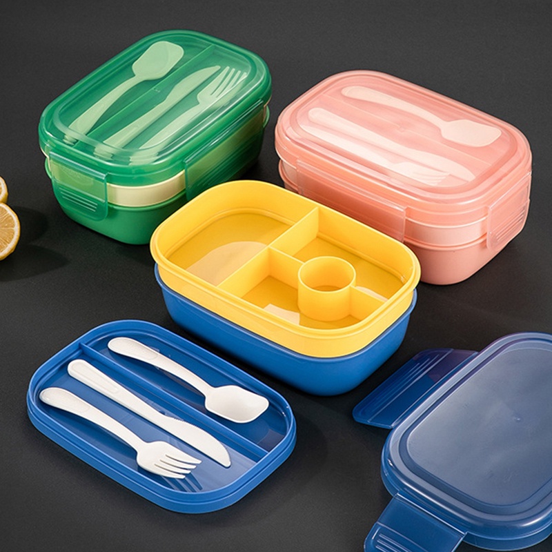 Hộp cơm 3 Tầng Xếp Chồng Lên Nhau Thiết Kế Tối Giản Hiện Đại Kèm Dụng Cụ Ăn Trưa Chống Rò Rỉ Cho Người Lớn / Trẻ Em / Trường Học / Trường Học