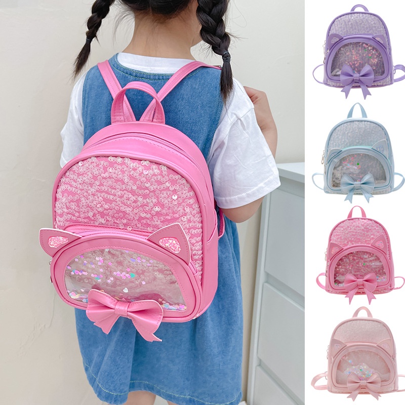 Balo Đi Học Mini Đính Nơ Kim Sa Lấp Lánh Dễ Thương Cho Bé Gái Mẫu Giáo
