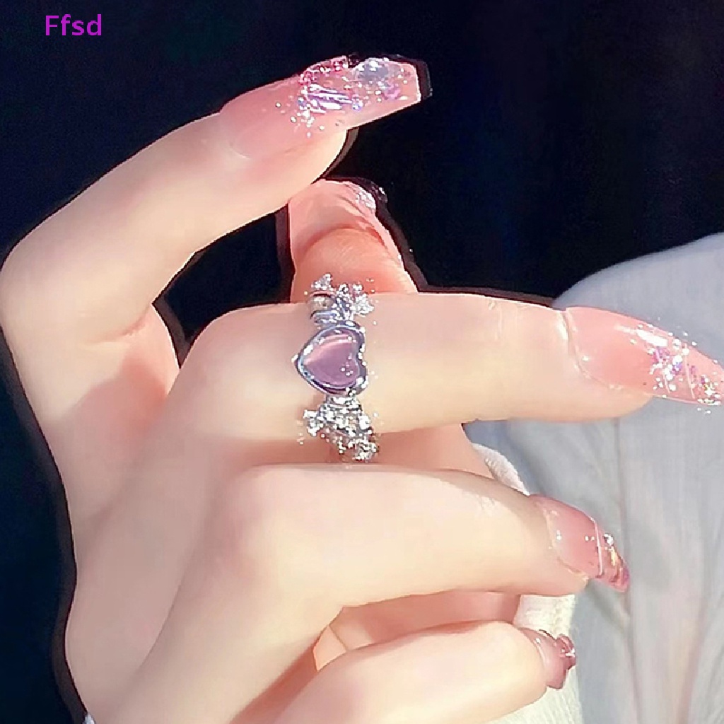 {Ffsd} Nhẫn Thời Trang Hình Trái Tim Mắt Mèo Có Thể Điều Chỉnh Trang Sức Tinh Tế Làm Quà Tặng Trang Sức Đám Cưới