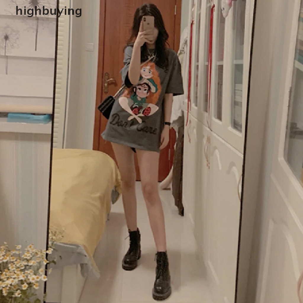 Áo Thun Tay Ngắn Cổ Tròn In Họa Tiết Hoạt Hình Cho Nữ