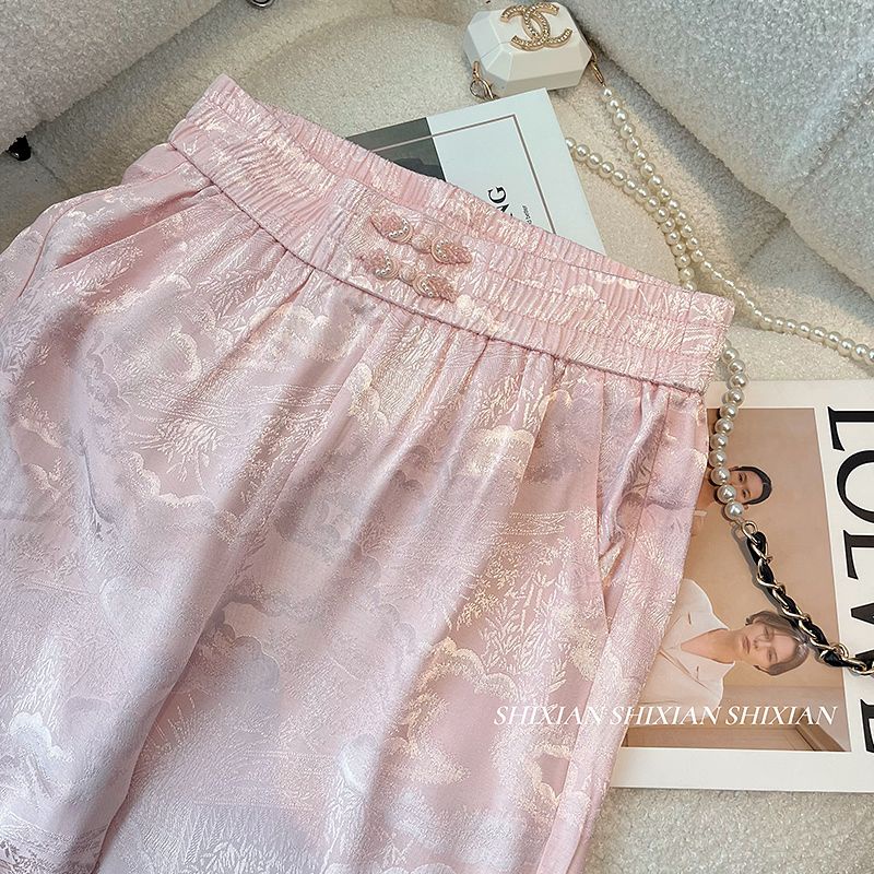 Quần Dài Ống Rộng Lưng Cao Cài Khóa Màu Hồng Phong Cách Trung Hoa Thời Trang Mùa Xuân Hàng Mới Dành Cho Bạn Nữ