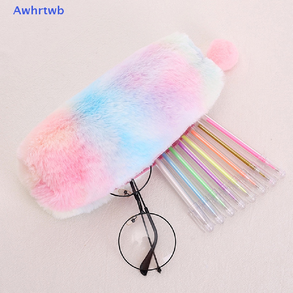 Awhrtwb Túi Đựng Bút Bằng Vải Lông Màu Gradient Hình Bát Giác Sáng Tạo Cho Nữ Mới