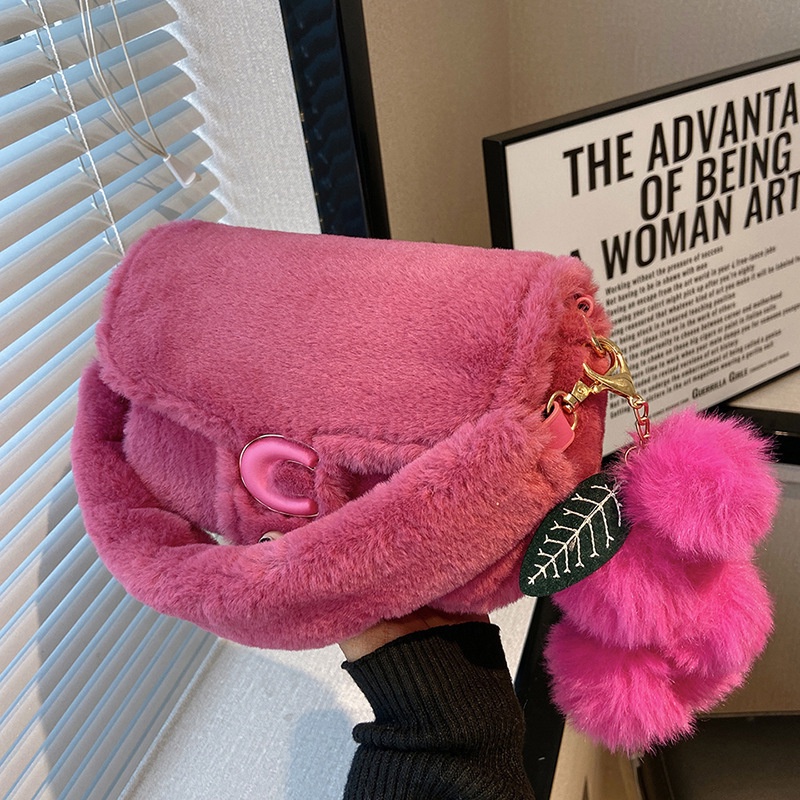 Túi Đeo Chéo Vai Hình Vuông Nhỏ Phủ Lông Thời Trang Thu Đông Dành Cho Nữ