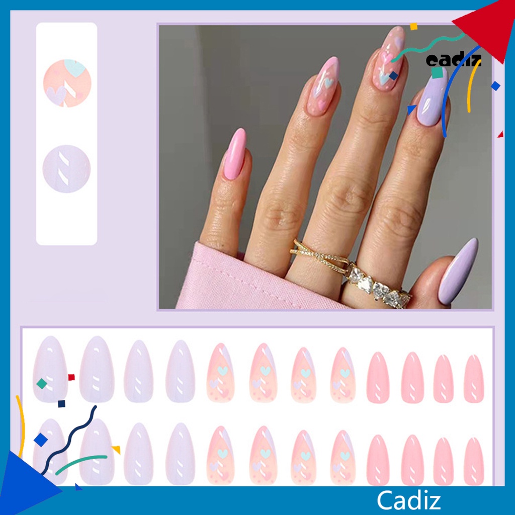1 Bộ Móng Tay Nối Dài Giả Che Phủ Toàn Diện Kèm Keo Dán Màu Hồng / Tím / Hồng Macaron Trang Trí Móng Nghệ Thuật