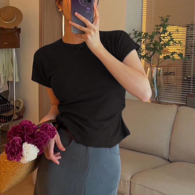 Áo thun SUXI cotton tay ngắn hở lưng đơn giản cho nữ