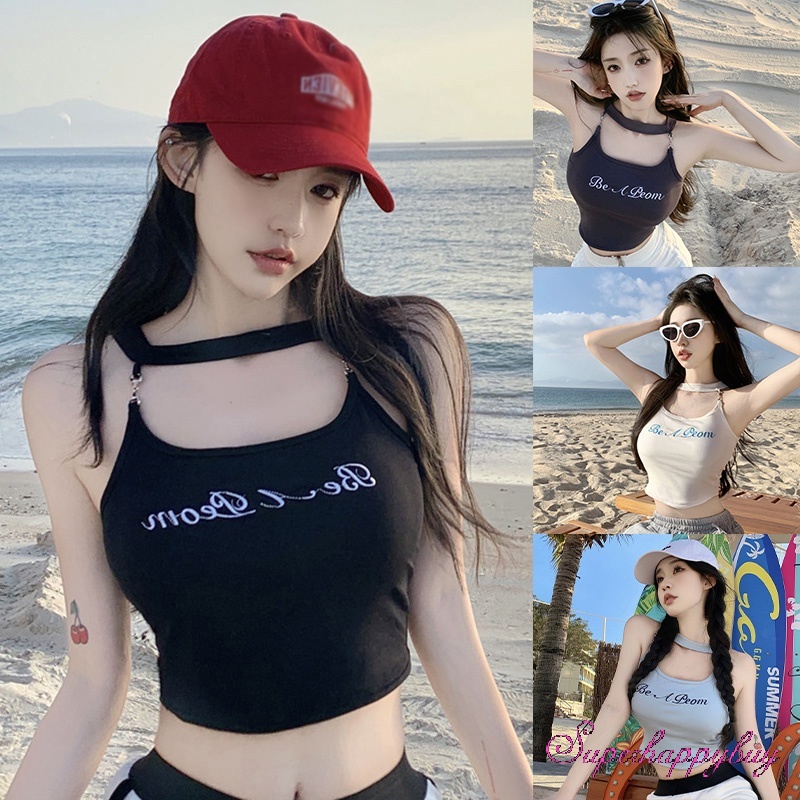 Áo Hai Dây Thêu Chữ Phong Cách Ngọt Ngào Cho Nữ