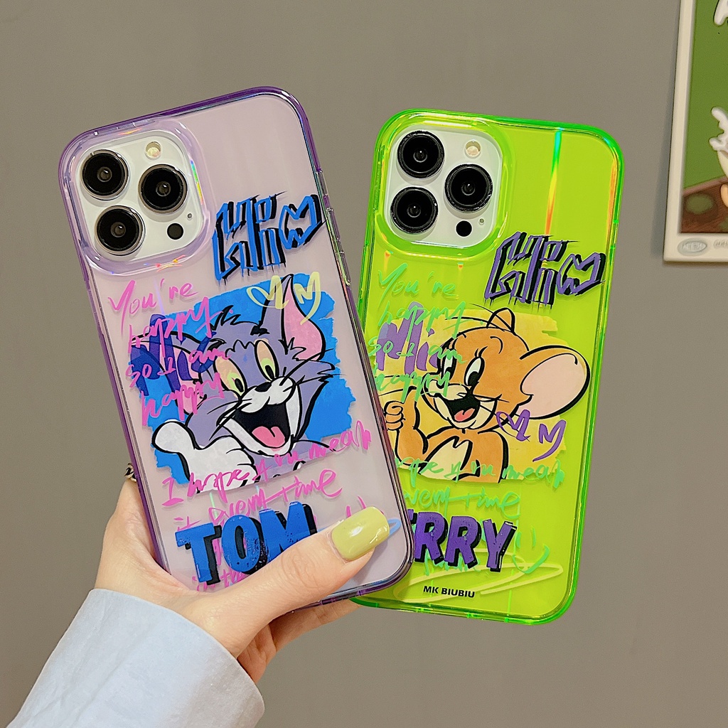 Ốp Điện Thoại TPU Dẻo Trong Suốt Họa Tiết Hoạt Hình Tom and Jerry Lấp Lánh Chống Rơi Cho iPhone 14 13 12 Pro Max