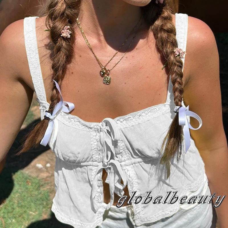 Áo Croptop Không Tay Phối Bèo Nhún Kiểu Dáng Đơn Giản Thời Trang Mùa Hè Cho Nữ