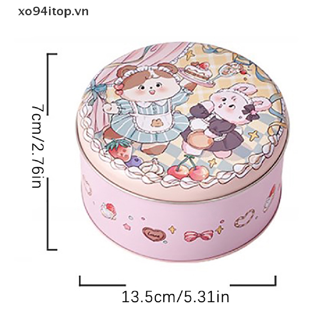 Hộp Thiếc Đựng Bánh Quy / Món Tráng Miệng Hình Tròn Cỡ Lớn In Họa Tiết Gấu / Thỏ Dễ Thương Tiện Dụng
