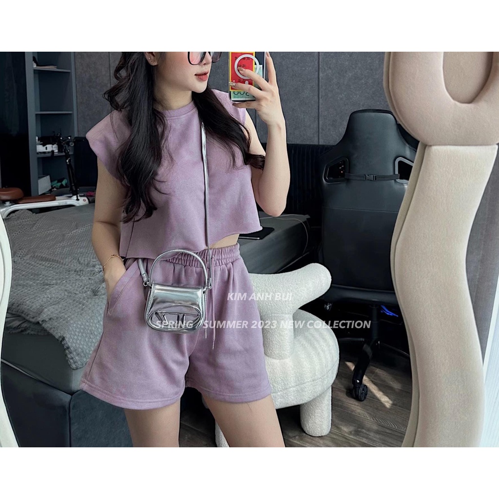 ✨BÁN SỈ✨Bộ nỉ tay vạt có đệm vai 2 màu đen. Tím
