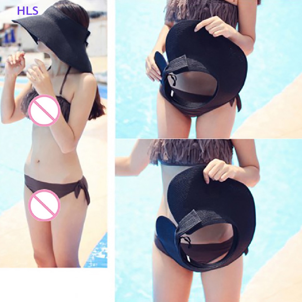 [HLS] Mũ Rơm Rộng Vành Thắt Bím Đi Biển Mùa Hè Có Thể Gập Lại Cho Nữ