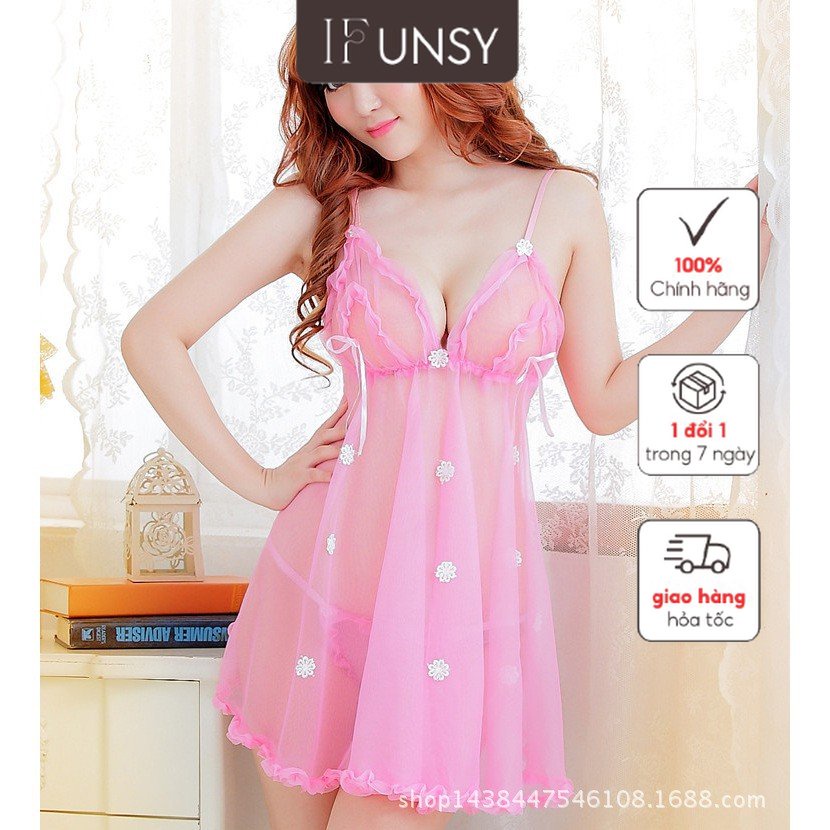 Đầm Ngủ Sexy|Váy Ngủ Ren Mỏng Đẹp 💗 Freeship - Chất Đẹp💗 Đính Hoa Nhí - XINH XẮN Quyến Rũ