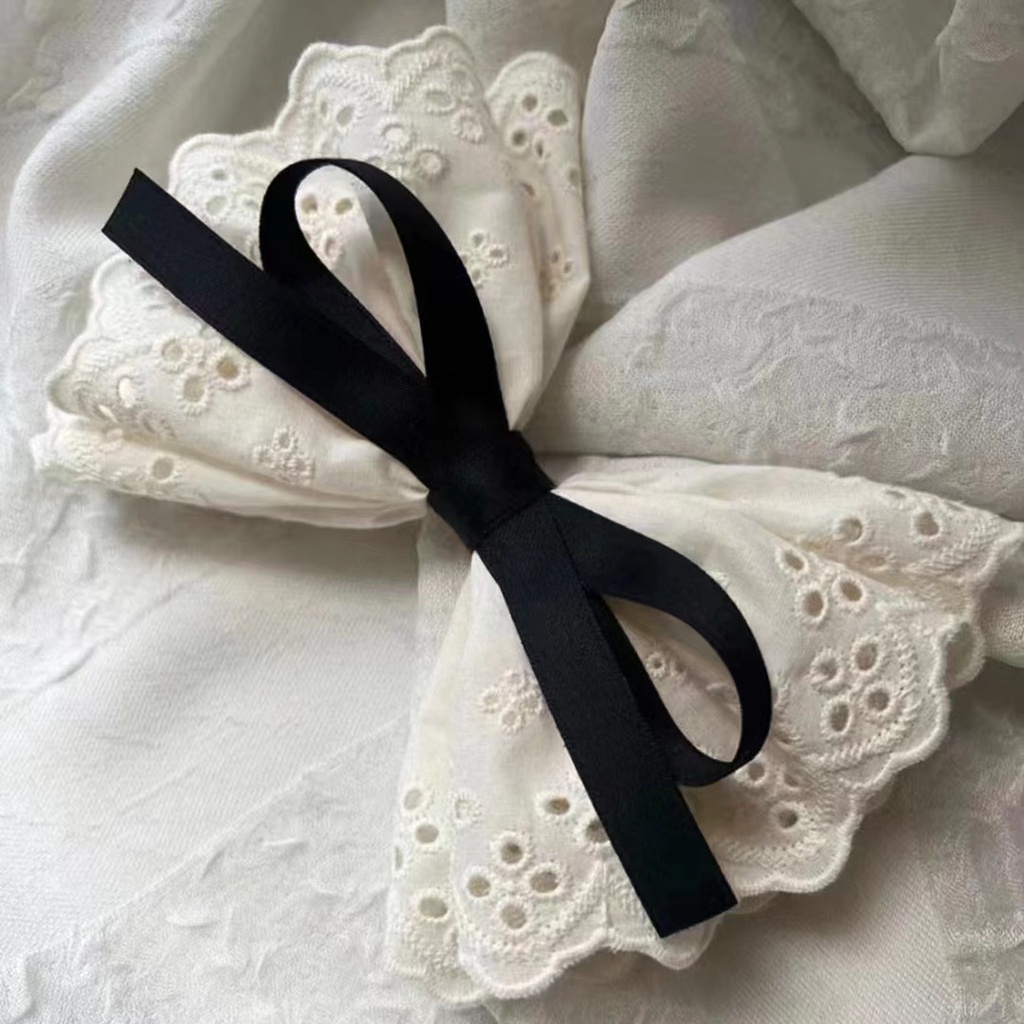 Kẹp Tóc Đính Nơ Nhiều Lớp Thêu Họa Tiết Xinh Xắn