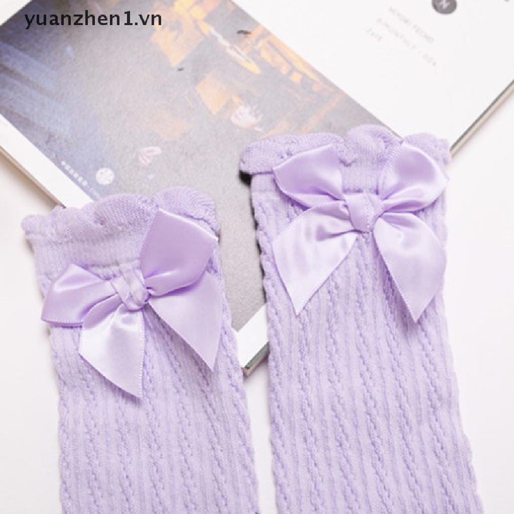 Vớ Cao Cổ Đính Nơ Lưới Mỏng Không Gót Dễ Thương Cho Bé