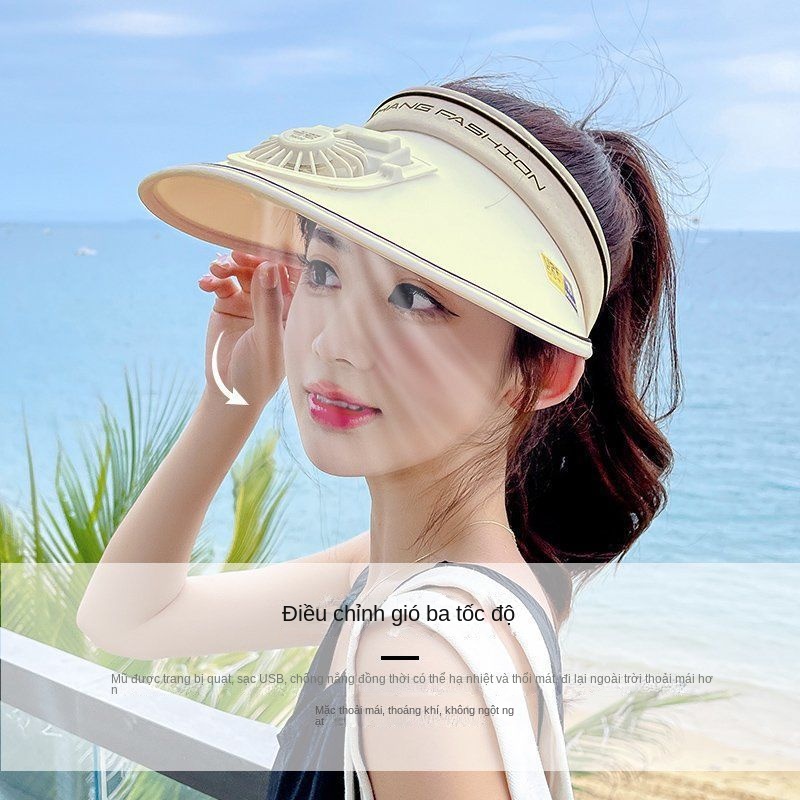 Mũ Chống Nắng Rộng Vành Có Quạt Sạc Usb Tiện Lợi Dành Cho Nữ