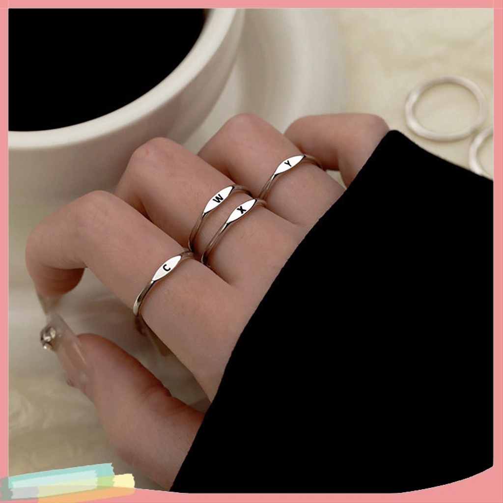 Lk- Nhẫn Nữ Phong Cách Đơn Giản Sáng Bóng Mịn Màng Đánh Bóng Chữ Cái Từ A-Z Trang Sức Hàng Ngày Cho Cuộc Sống Hàng Ngày