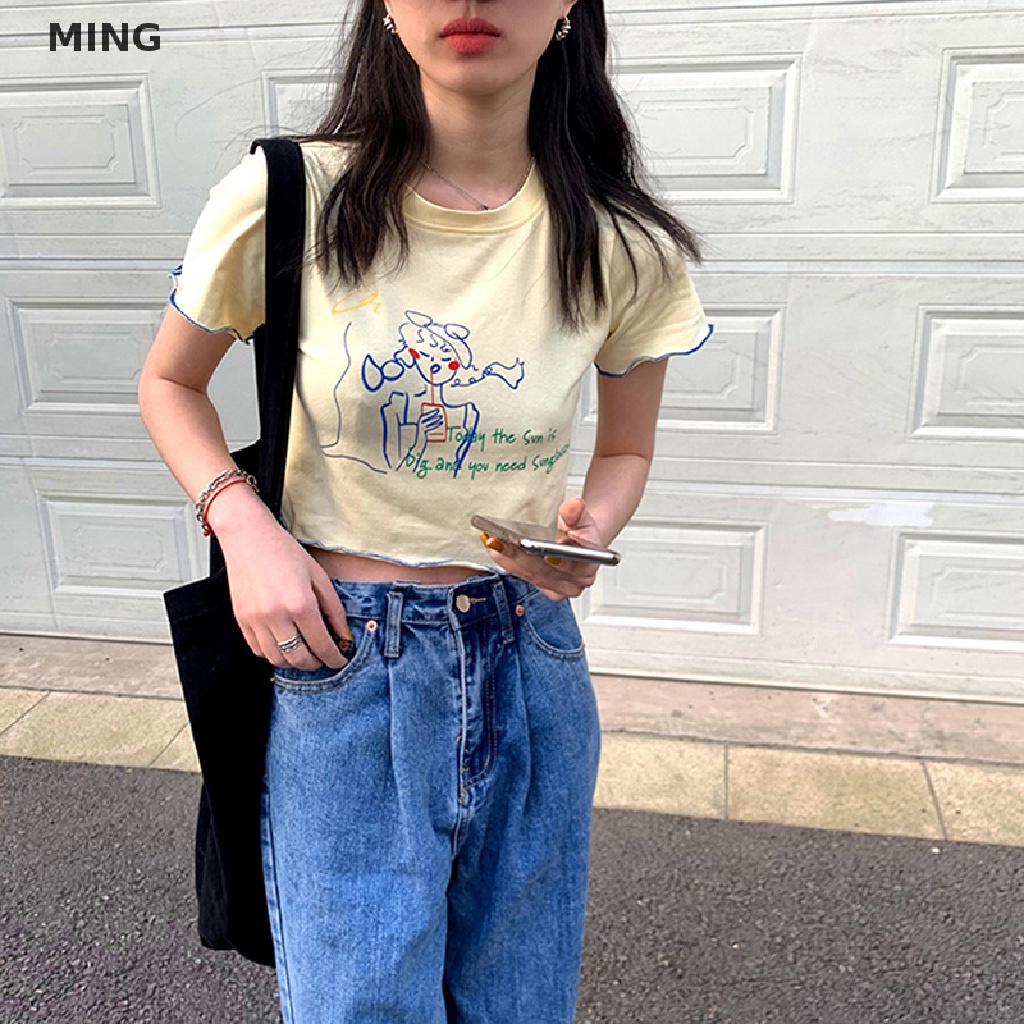 Áo Thun Croptop Tay Ngắn In Họa Tiết Dễ Thương Cho Nữ Y2K