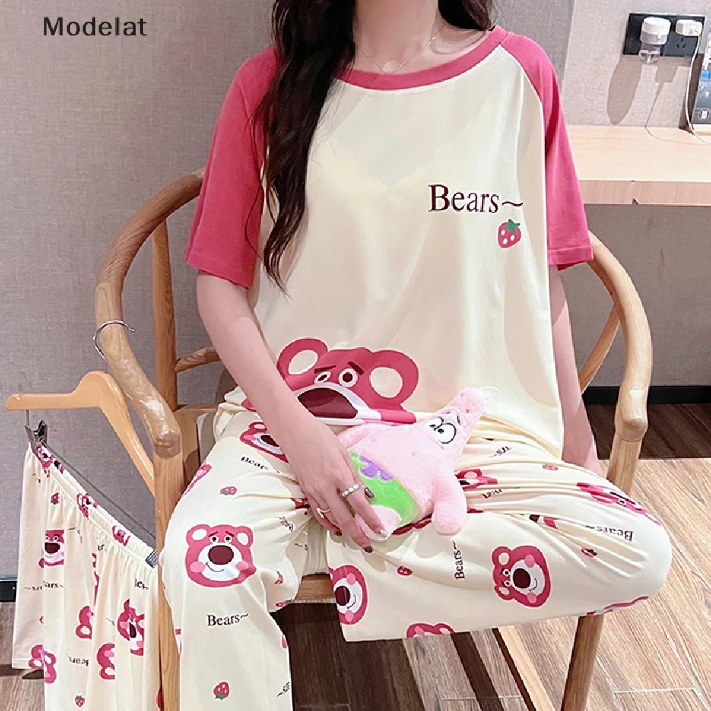 Bộ Đồ Ngủ Mặc Nhà 3 Món Tay Ngắn Dáng Rộng In Hoạt Hình Thời Trang Mùa Hè Cho Bạn Gái