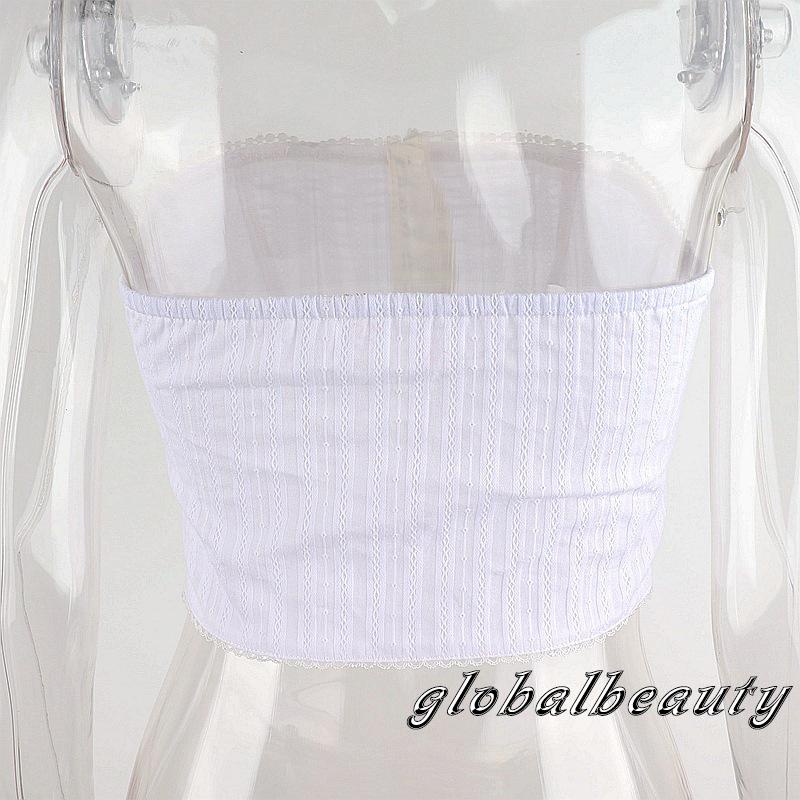 Gb-áo Nịt Ngực Một Hàng Nút Họa Tiết Hoa Màu Trắng Hở Vai Ôm Dáng Size S / M / L