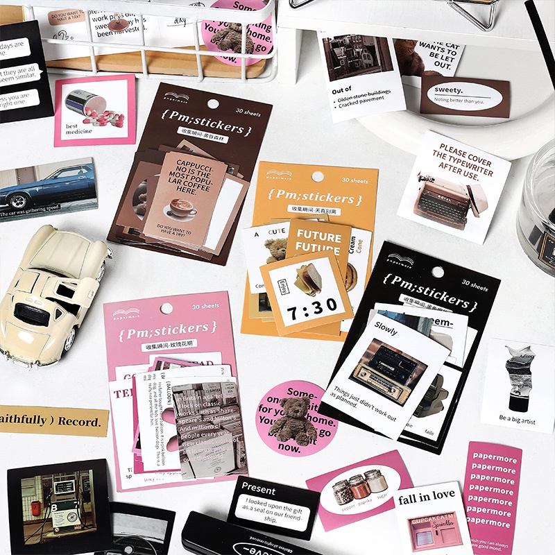 Set sticker PM; Retro Life trang trí sổ tay