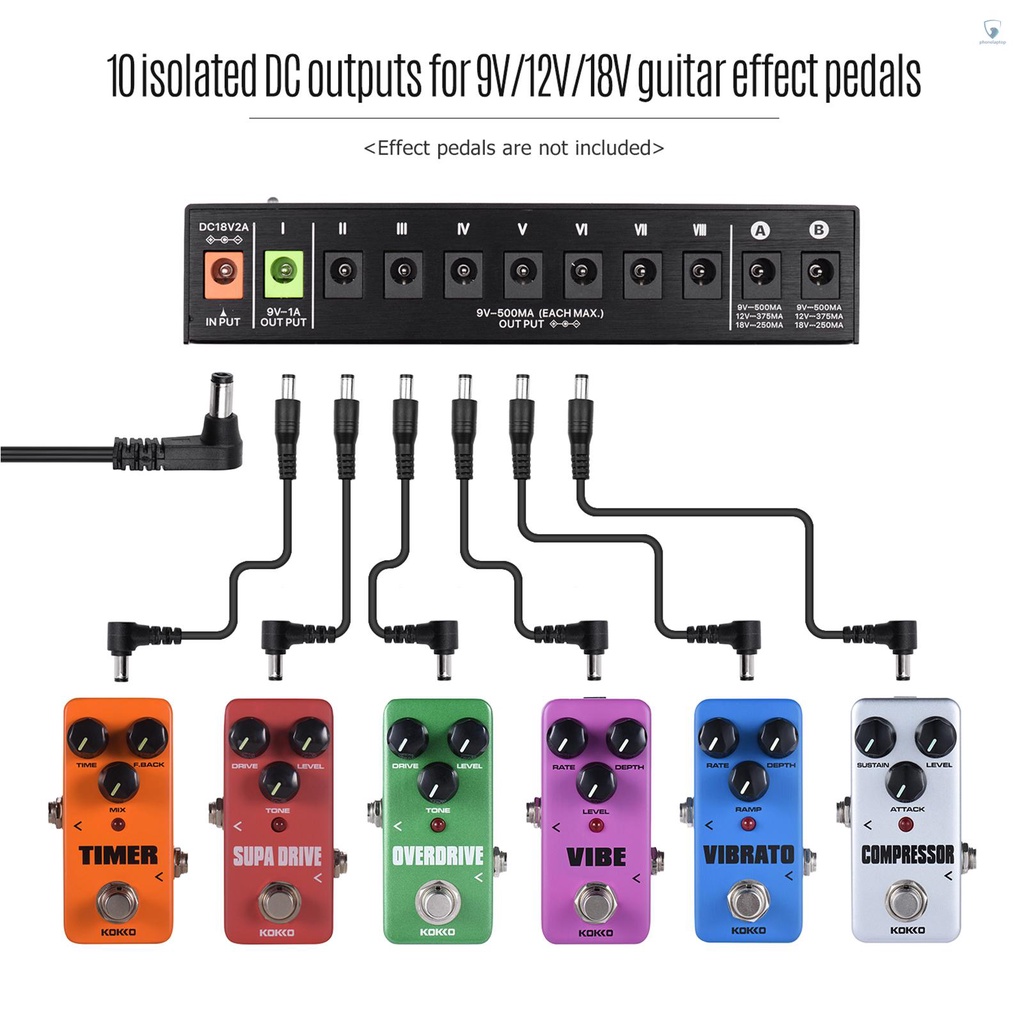 Bộ Phân Phối Hiệu Ứng Đàn Guitar PP-1 Di Động 10 Đầu Ra DC 9V / 12V / 18V Vỏ Kim Loại