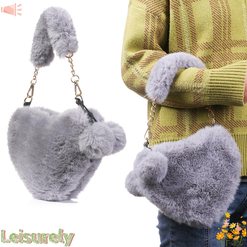 Túi Đeo Chéo Lông Xù Hình Trái Tim Đáng Yêu Cho Nữ