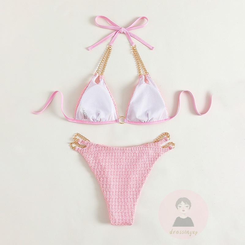 Bikini Mắt Xích Nối Dây Hình Tam Giác Cắt Cao Cho Nữ