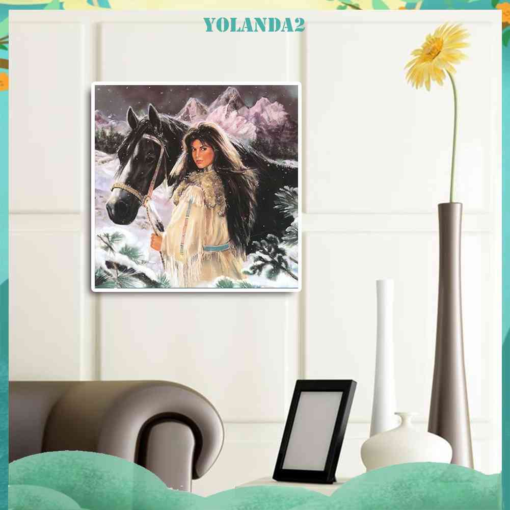 Bộ Tranh Đính Đá 5D Tự Làm Toàn Diện Họa Tiết Người Phụ Nữ Ngựa Độc Đáo