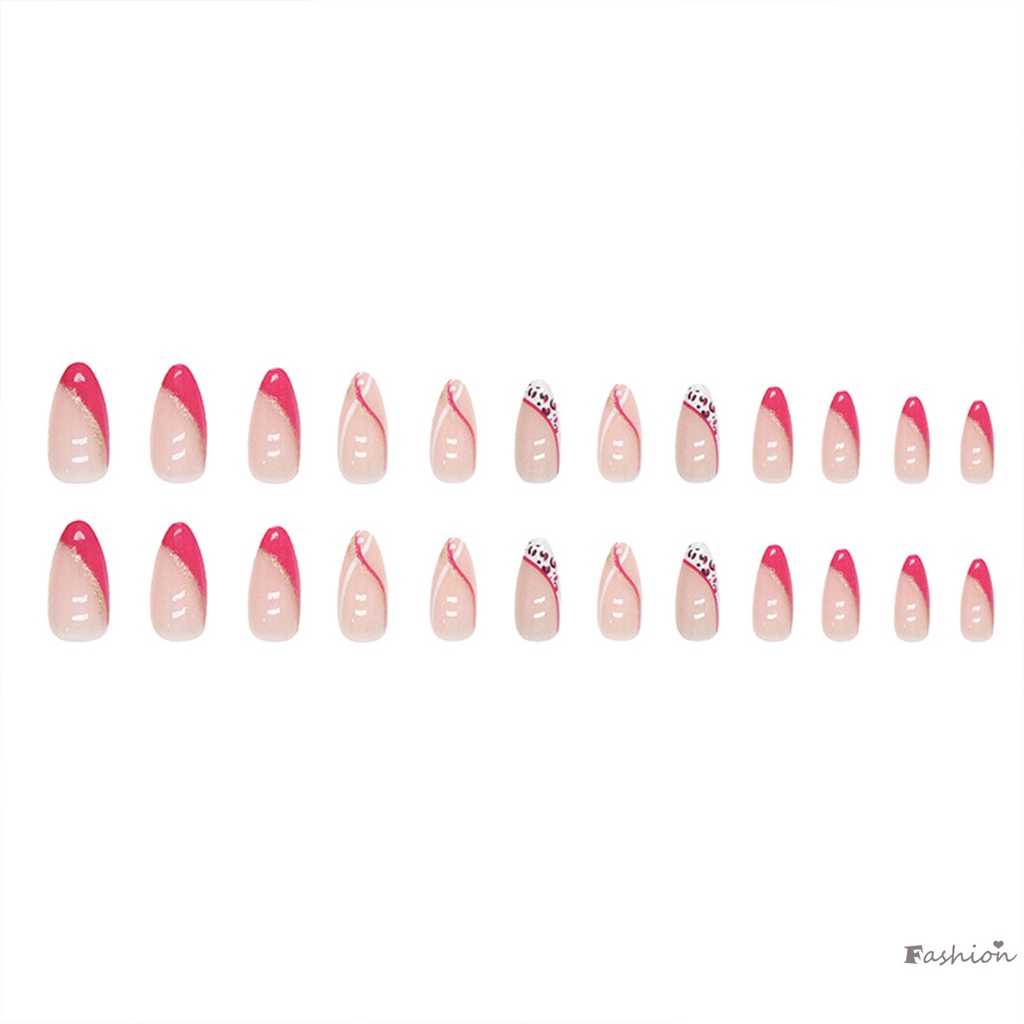 Bộ Móng Tay Giả Trong Suốt Họa Tiết Da Báo Màu Hồng Chống Nước Lâu Trôi An Toàn