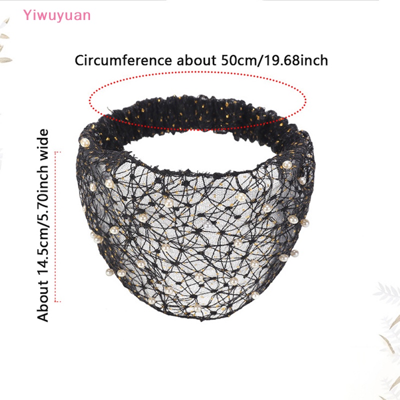 Băng Đô Cài Tóc Bản Rộng Bằng Lưới Thoáng Khí Đính Ngọc Trai Mới