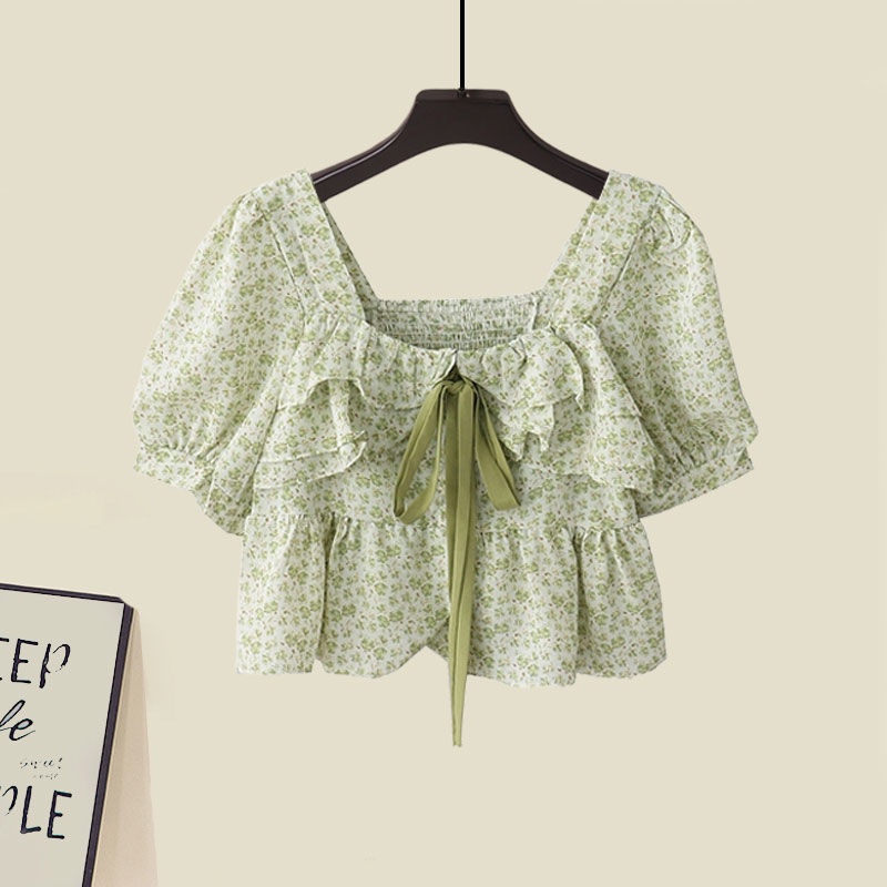 Set Áo Sơ Mi Và Quần Short Lưng Cao Họa Tiết Hoa Tươi Mới Thời Trang Mùa Hè 2023