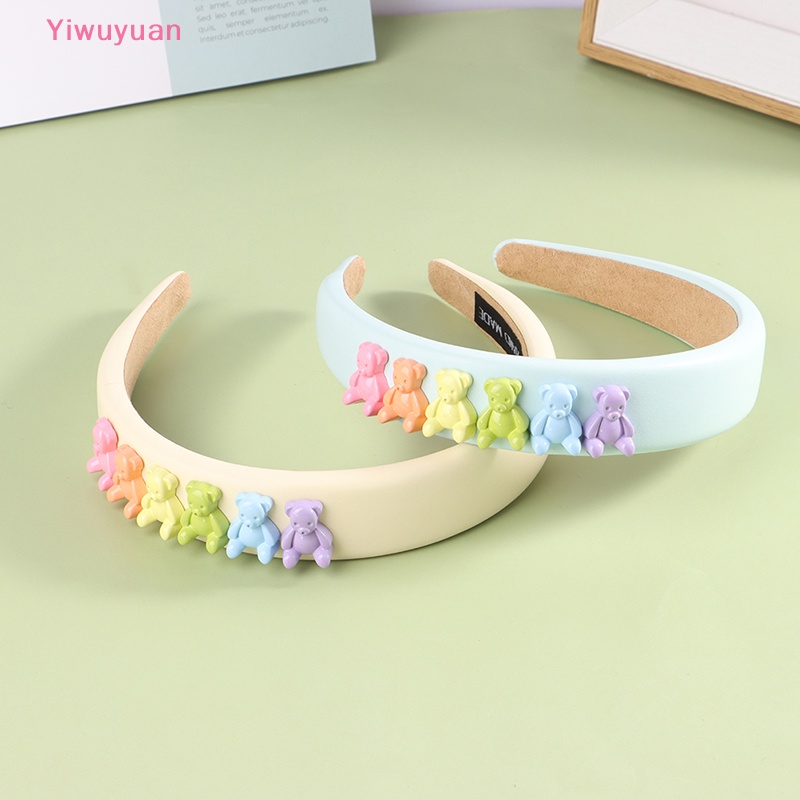 &lt; Yiwuyuan &gt; Băng Đô Cài Tóc Có Đệm Xốp Hình Gấu Màu Kẹo Cho Bé Gái Mới