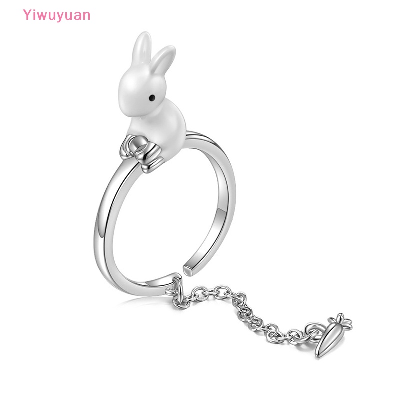 < Yiwuyuan > Nhẫn Hở Mạ Bạc 925 Hình Thỏ Cà Rốt Dây Xích Cá Tính Thời Trang Dự Tiệc Mới Cho Nữ