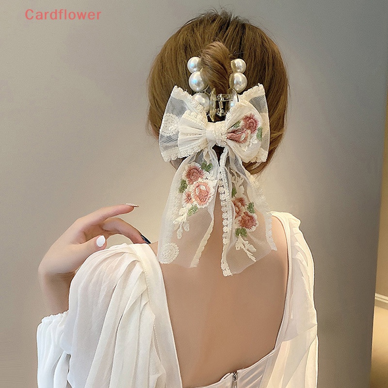 Kẹp Tóc Nơ Thêu Hoa Bằng Vải Ren Phong Cách Hàn Quốc Mới Cho Bé Gái