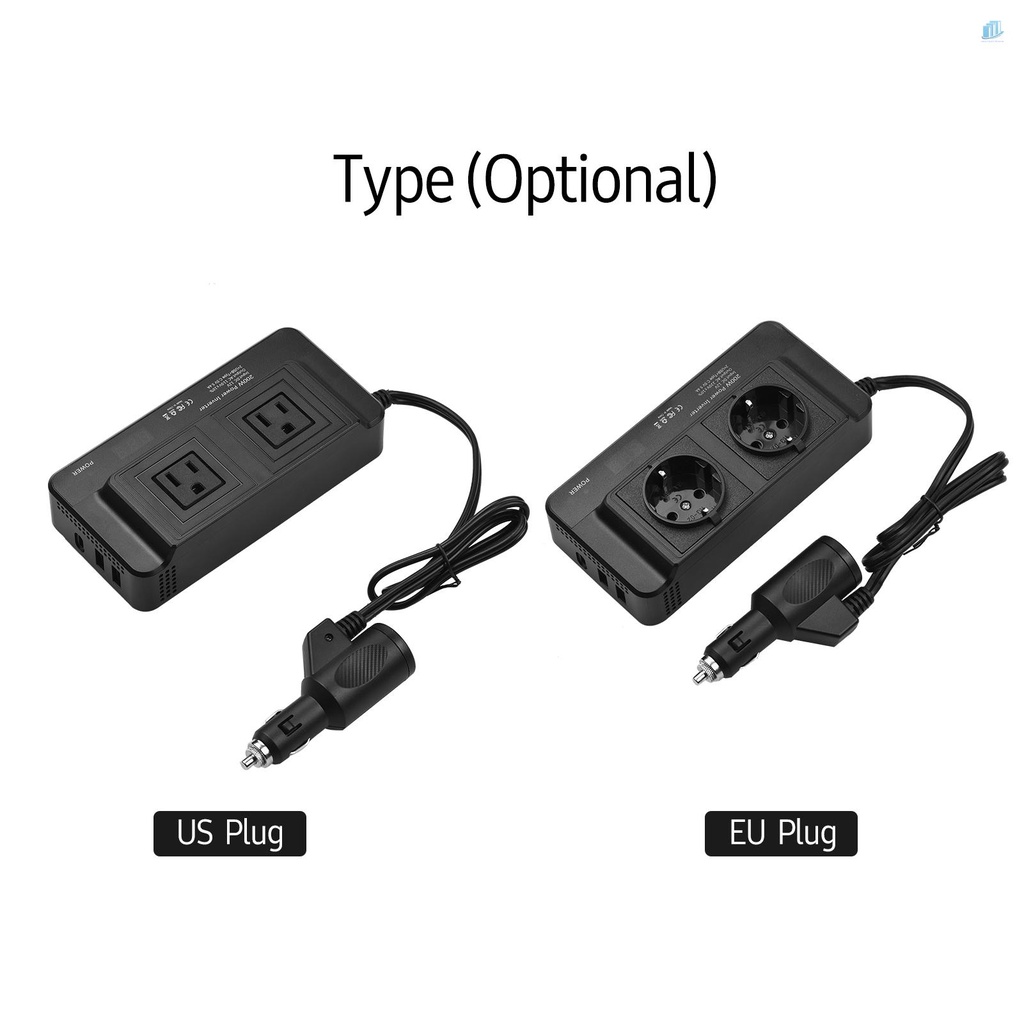 Bộ Chuyển Đổi Nguồn Điện 200W DC 12V Sang AC 110V Với Ổ Cắm Kép Và Cổng USB Cho Xe Hơi RV