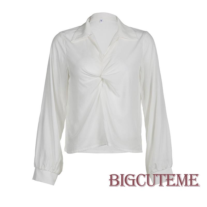 Áo Sơ Mi Tay Dài Dáng Rộng Màu Trơn Thắt Nút Phong Cách Đường Phố Cá Tính Cho Nữ