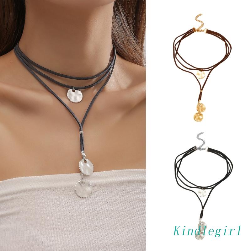 Vòng cổ Choker Nhiều Lớp Mặt Hình Tròn Cho Nữ