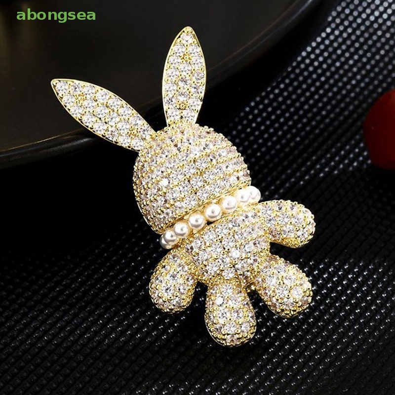 Ghim Cài Áo Hình Thỏ Đính Đá Pha Lê / Ngọc Trai Nhân Tạo Thời Trang
