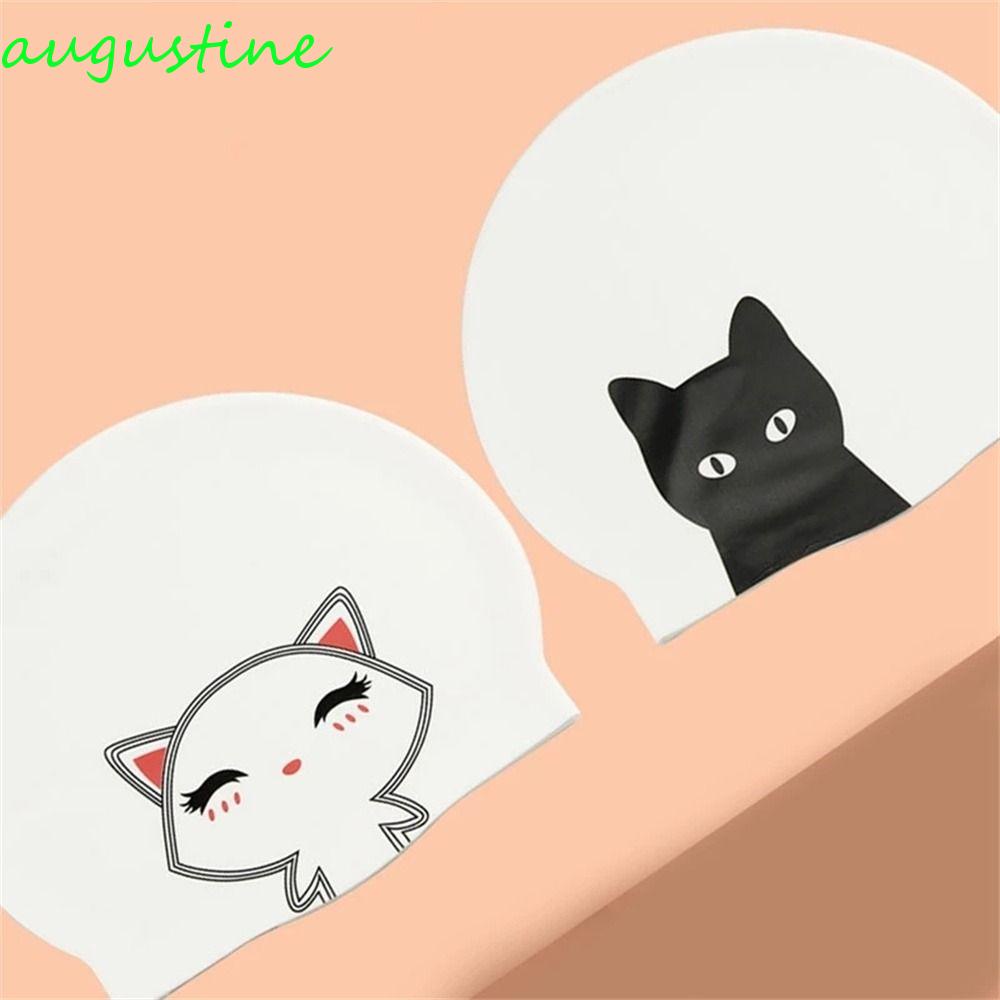 Mũ Bơi Dày Co Giãn Chống Nước In Hình Mèo Hoạt Hình Cho Nữ