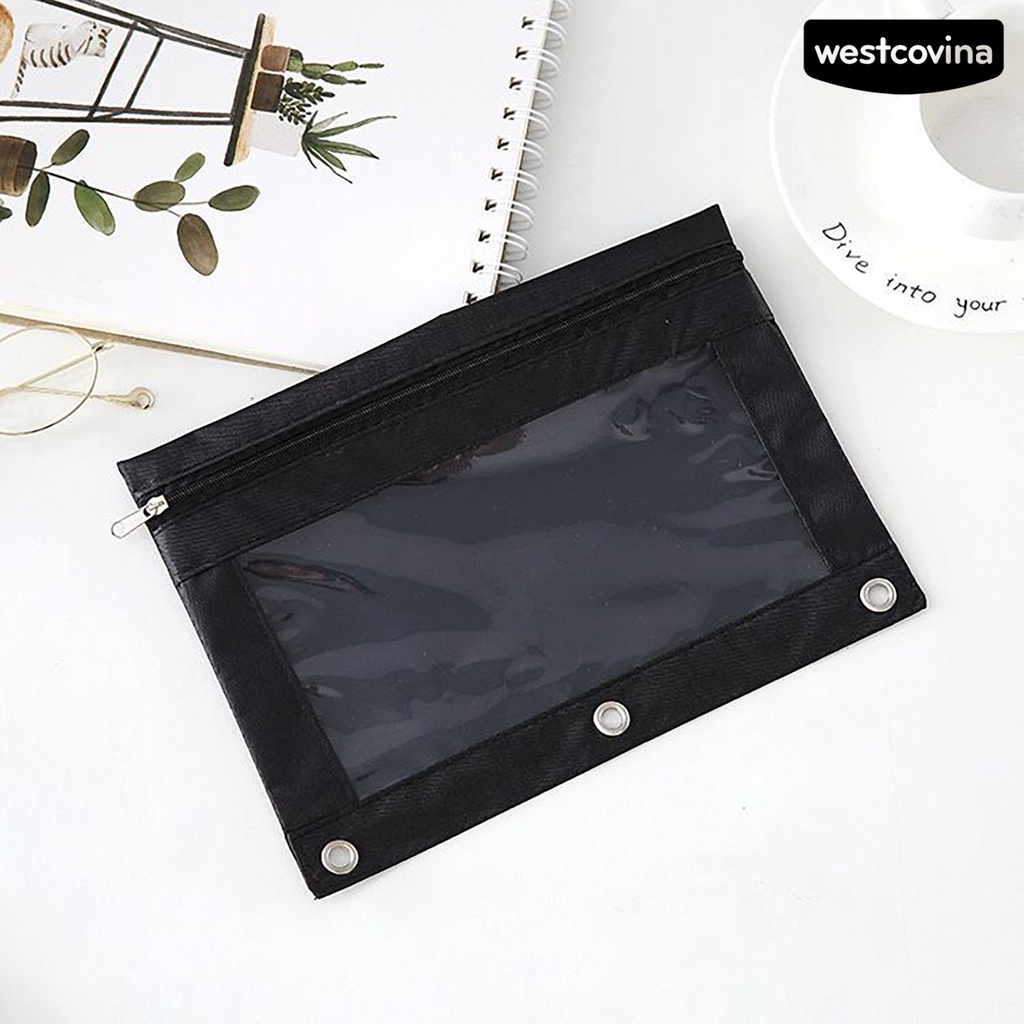 [COD]♪Túi Đựng Bút 3 Lỗ Bằng Vải Oxford Trong Suốt Có Khóa Kéo Tiện Dụng Cho Trường Học / Văn Phòng