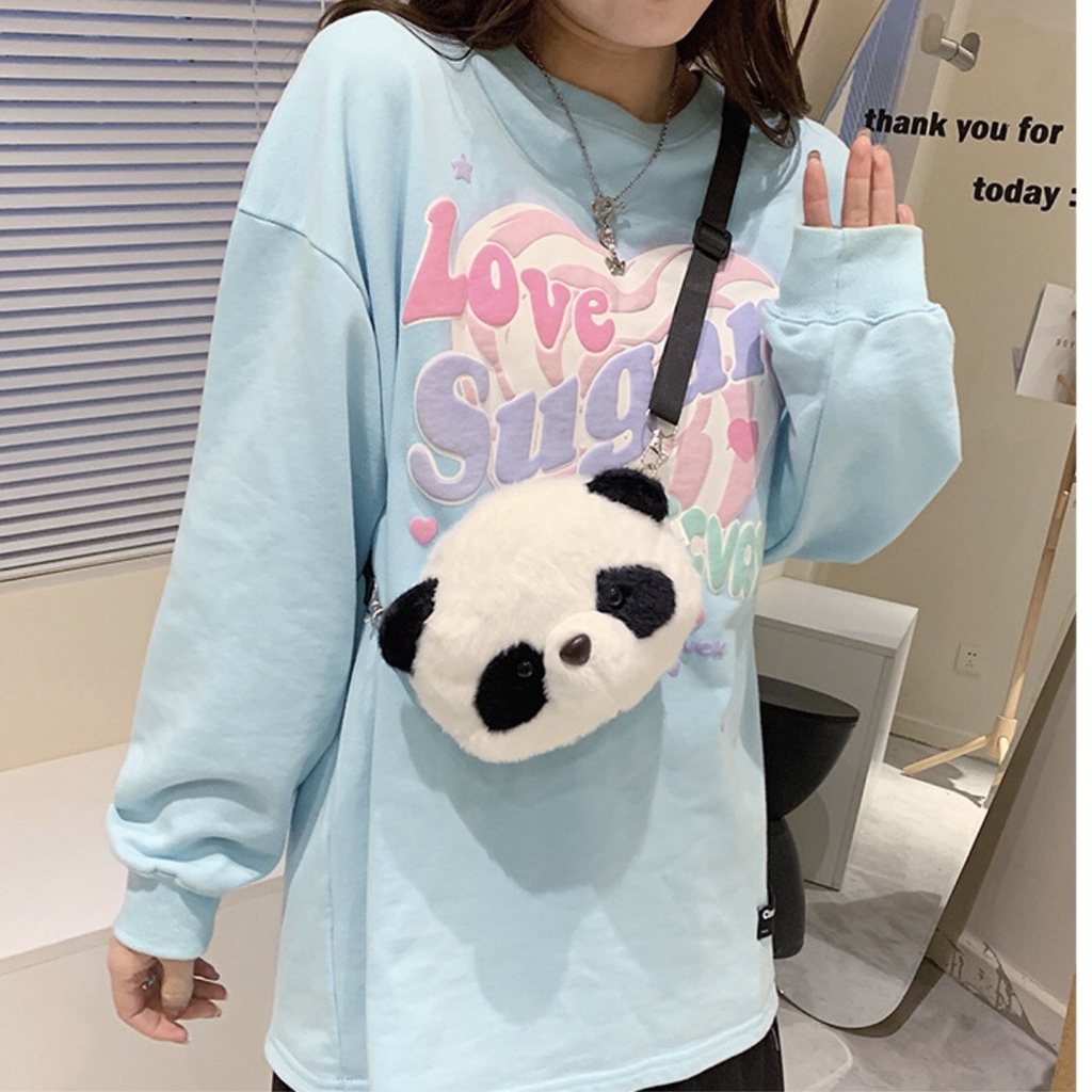 Túi Đeo Chéo Gấu Bông Hình Mặt Gấu Trúc Dễ Thương