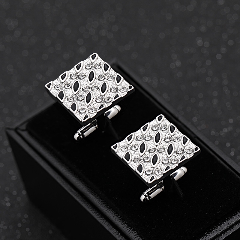 Khuy Măng Sét Kim Loại Hình Vuông Đính Đá Sang Trọng Cho Nam