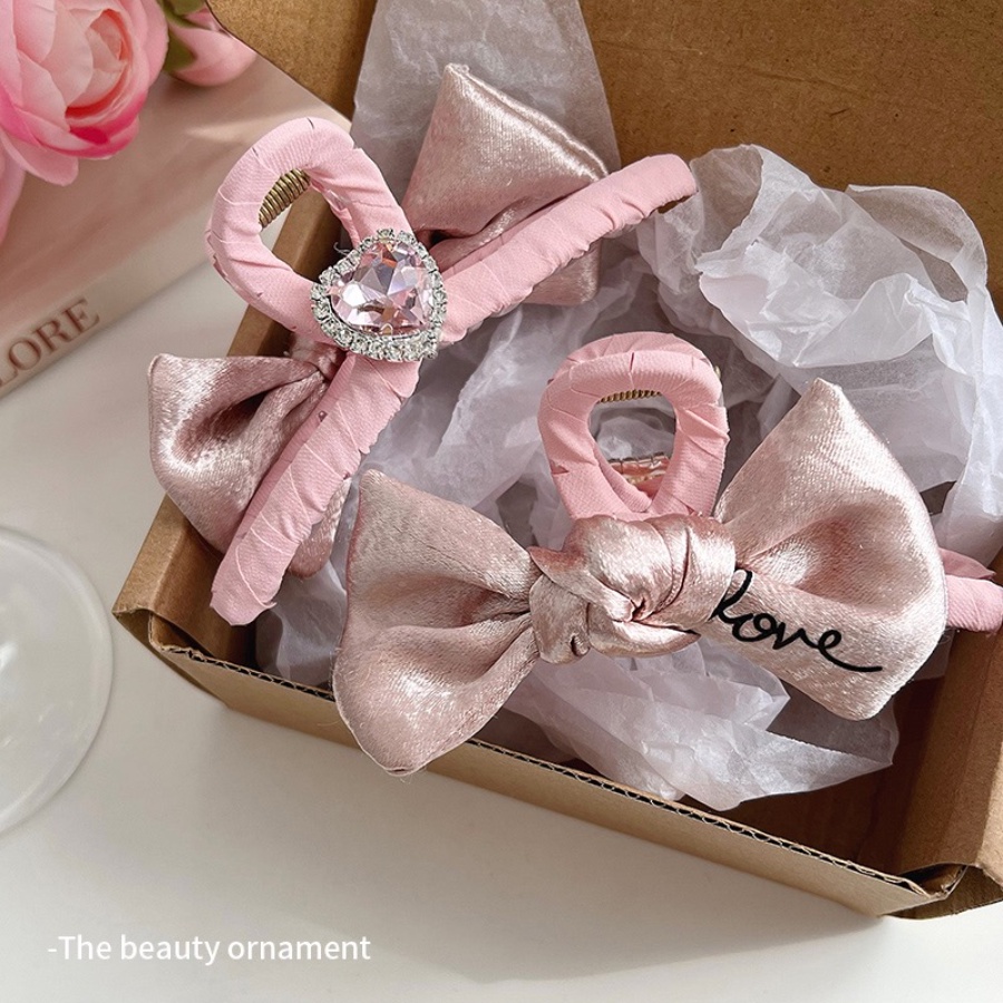 Kẹp Tóc Vải Satin Đính Đá Hình Nơ / Trái Tim Thời Trang Hàn Quốc Cho Nữ