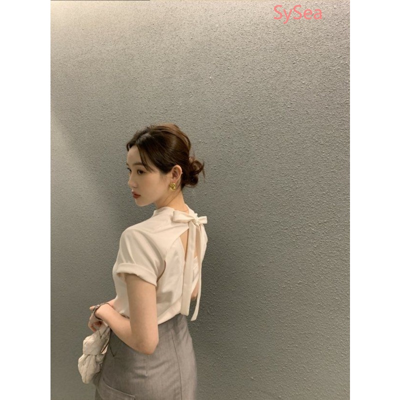 Áo Kiểu Tay Ngắn Hở Lưng Thắt Nơ Xinh Xắn Thời Trang Cho Nữ