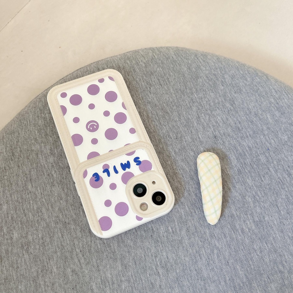 Ốp Điện Thoại TPU Dẻo Họa Tiết Chấm Bi Màu Tím Kèm Ngăn Đựng Thẻ Chống Rơi Cho iPhone11 12 13 14 Pro Max